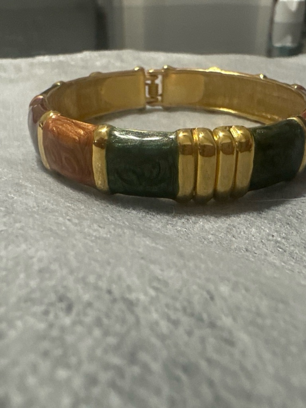 Gold-Tone Green and Brown Enamel Hinged Bracelet - Women Jewelry